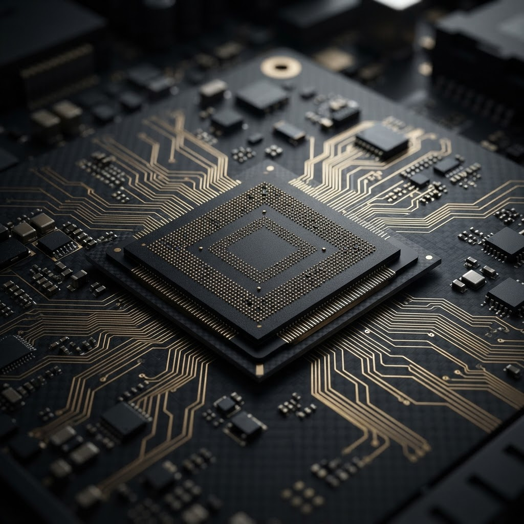 A detailed processor with connected circuit pathways