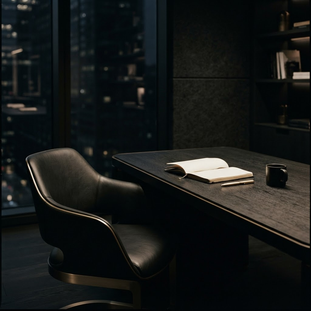 An empty founder workspace prepared for a future conversation